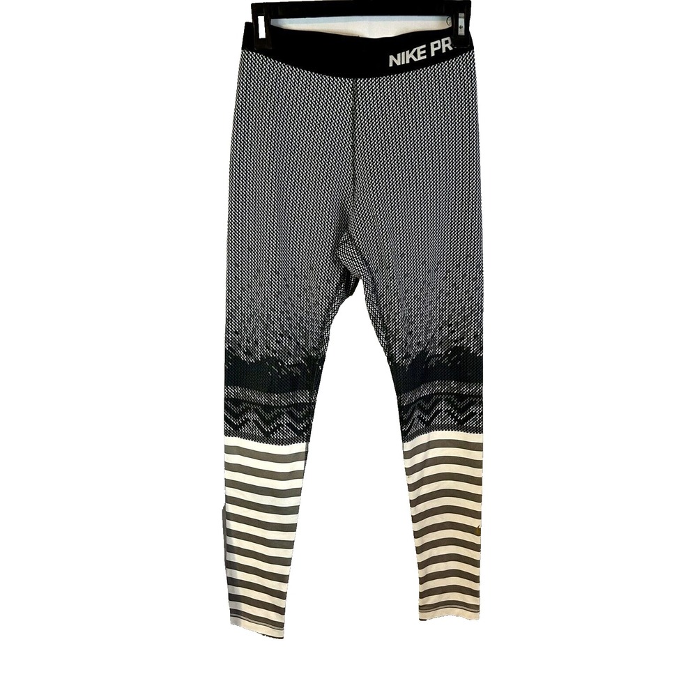 Nike Pro Dri-fit Women's Black/White Medium Leggings (F4)